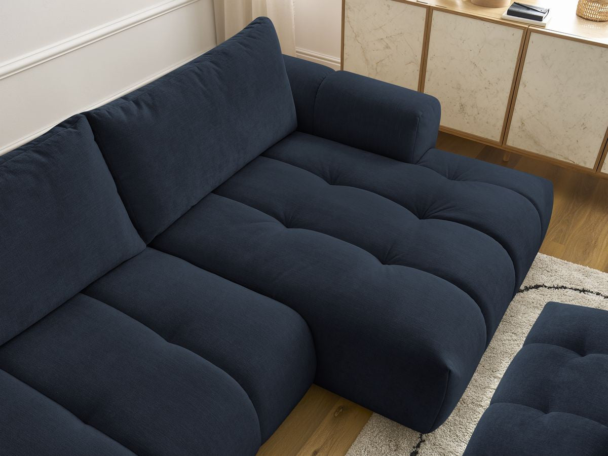 Canapé d'angle convertible FUJI tissu lisse avec pouf - Angle droit