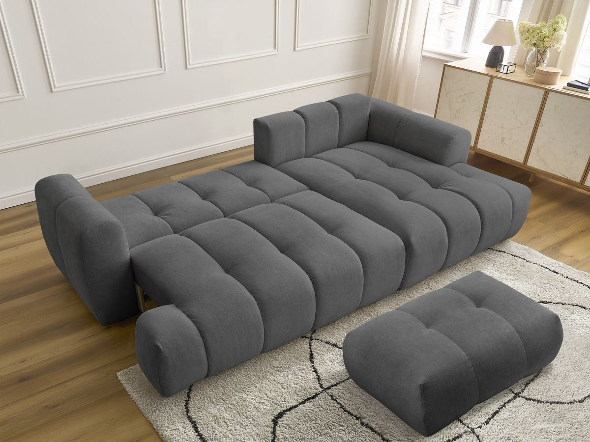 Canapé d'angle convertible FUJI tissu lisse avec pouf - Angle droit