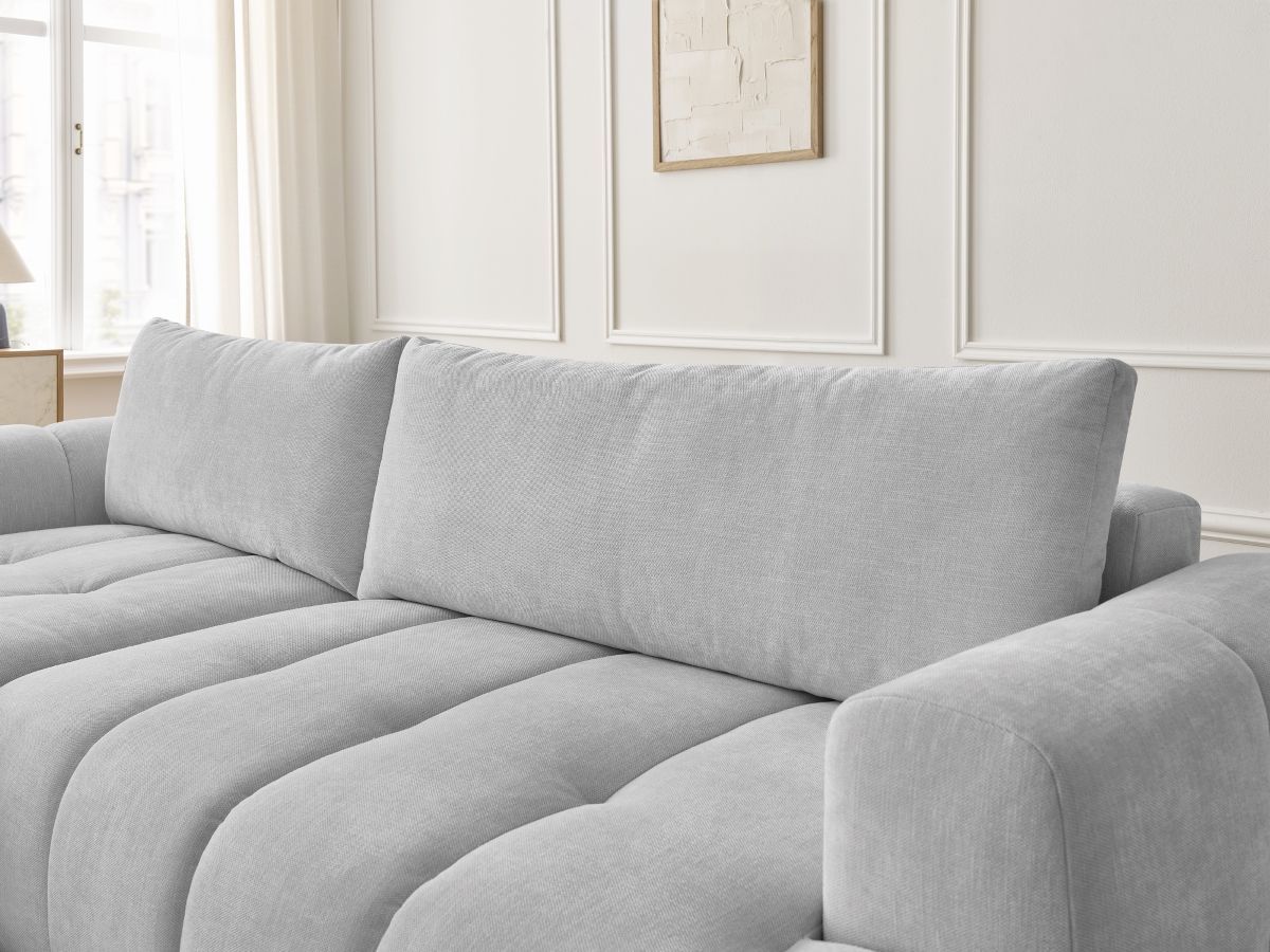 Canapé d'angle convertible FUJI tissu lisse avec pouf - Angle gauche