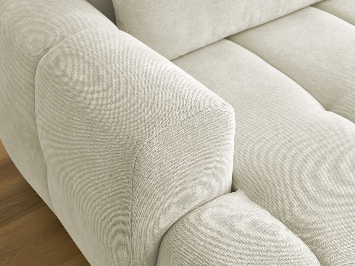 Canapé d'angle convertible FUJI tissu lisse avec pouf - Angle droit