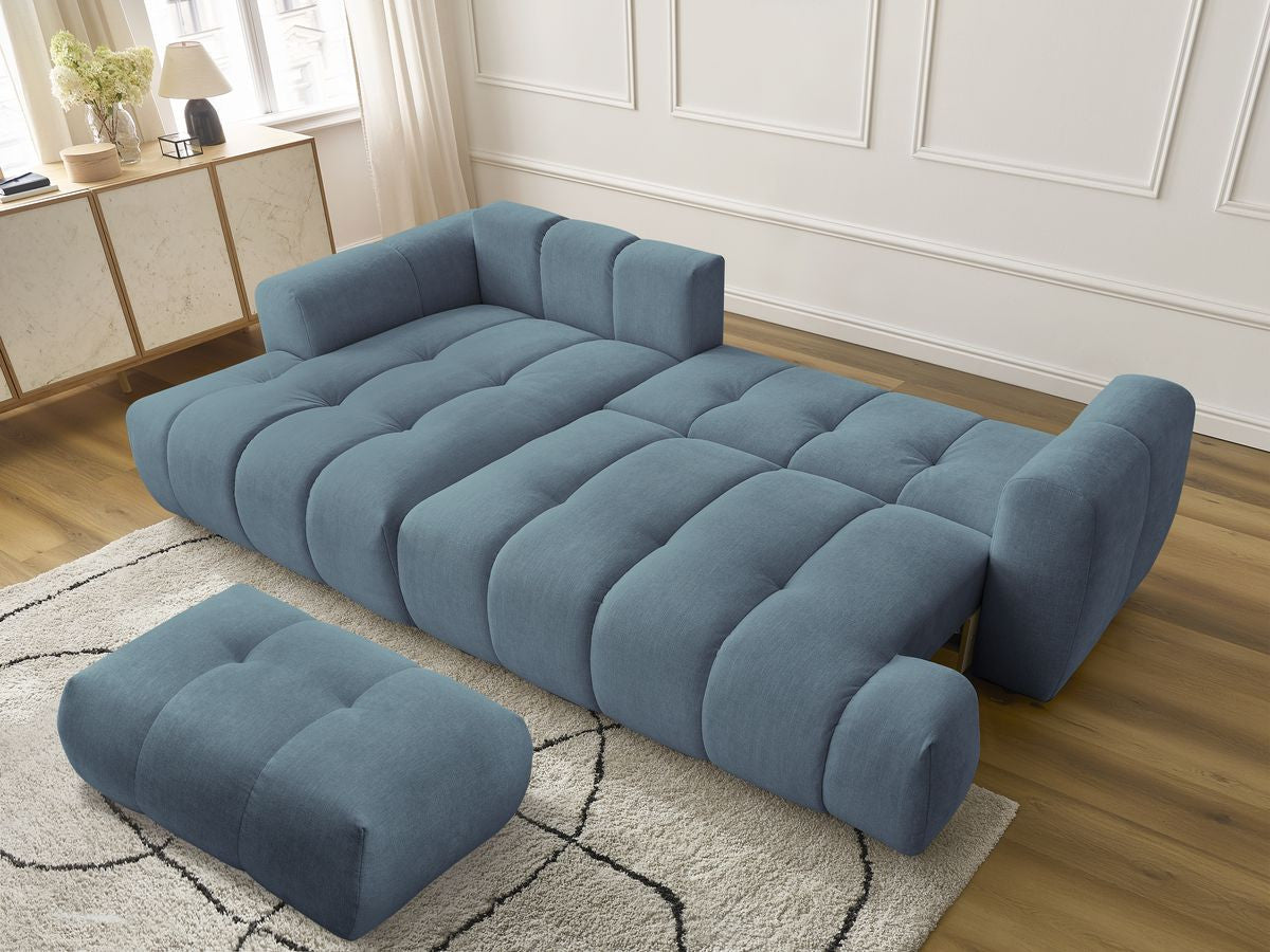 Canapé d'angle convertible FUJI tissu lisse avec pouf - Angle gauche