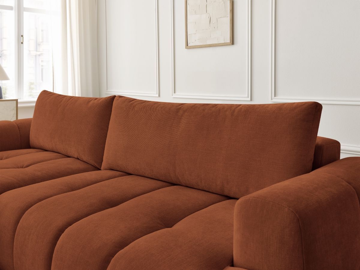 Canapé d'angle convertible FUJI tissu lisse avec pouf - Angle gauche