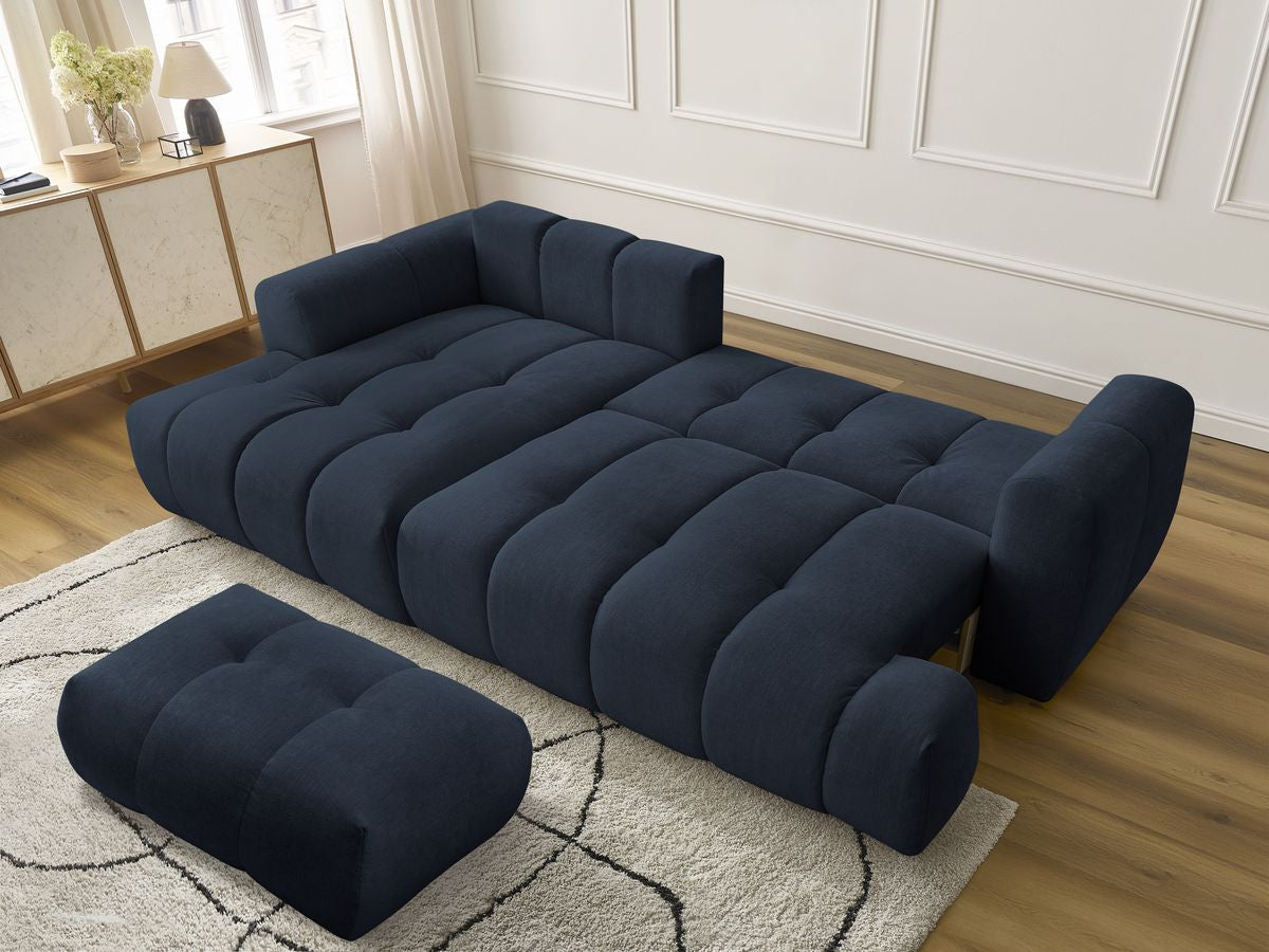 Canapé d'angle convertible FUJI tissu lisse avec pouf - Angle gauche