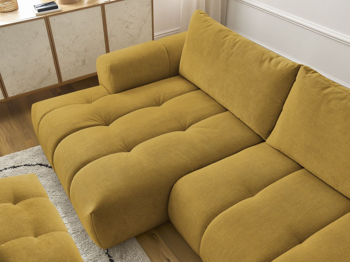 Canapé d'angle convertible FUJI tissu lisse avec pouf - Angle gauche