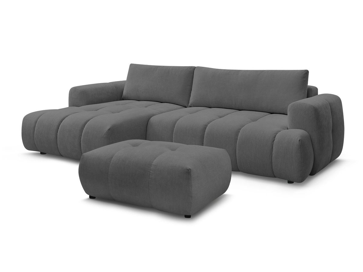 Canapé d'angle convertible FUJI tissu lisse avec pouf - Angle gauche