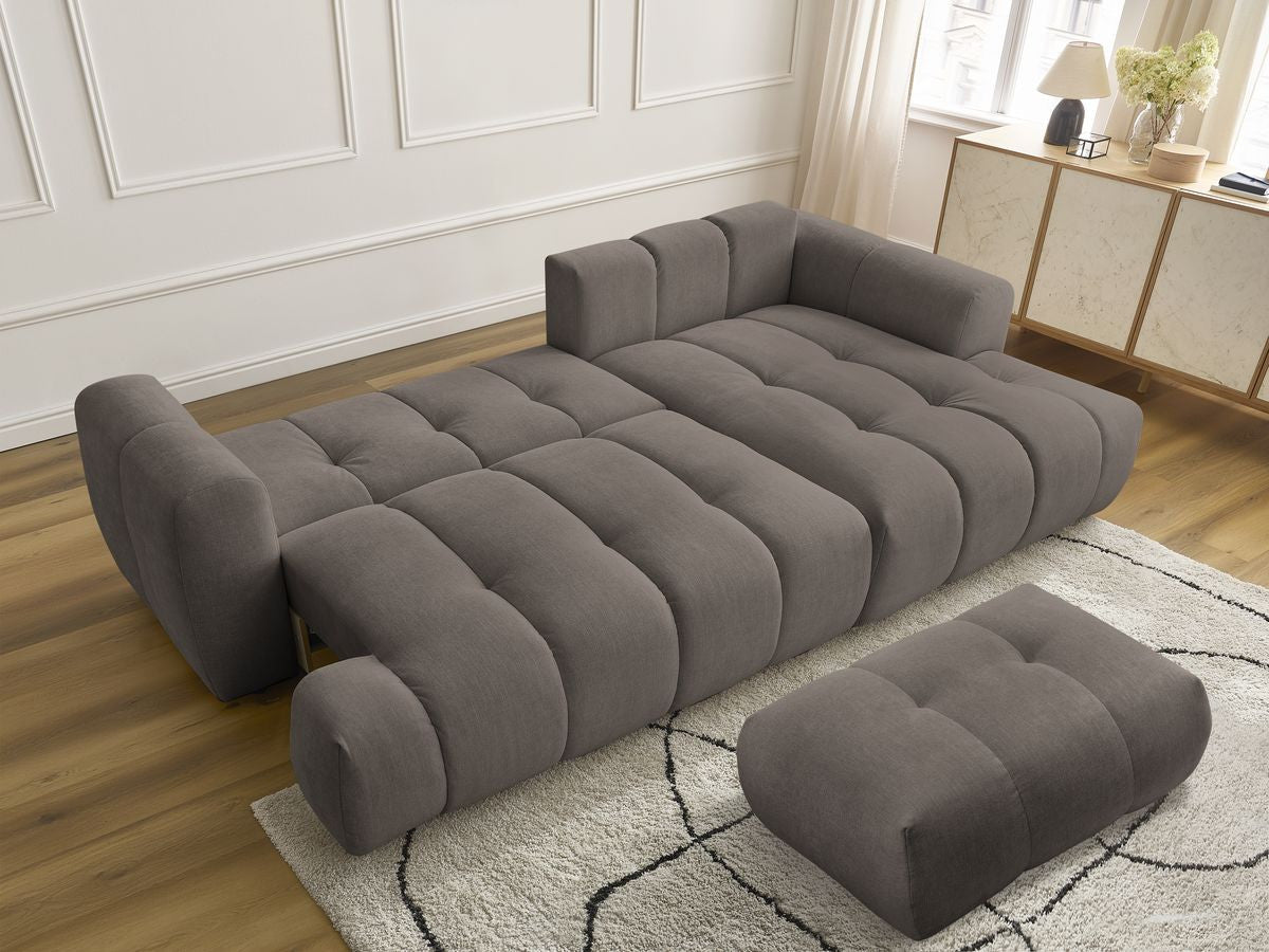 Canapé d'angle convertible FUJI tissu lisse avec pouf - Angle droit