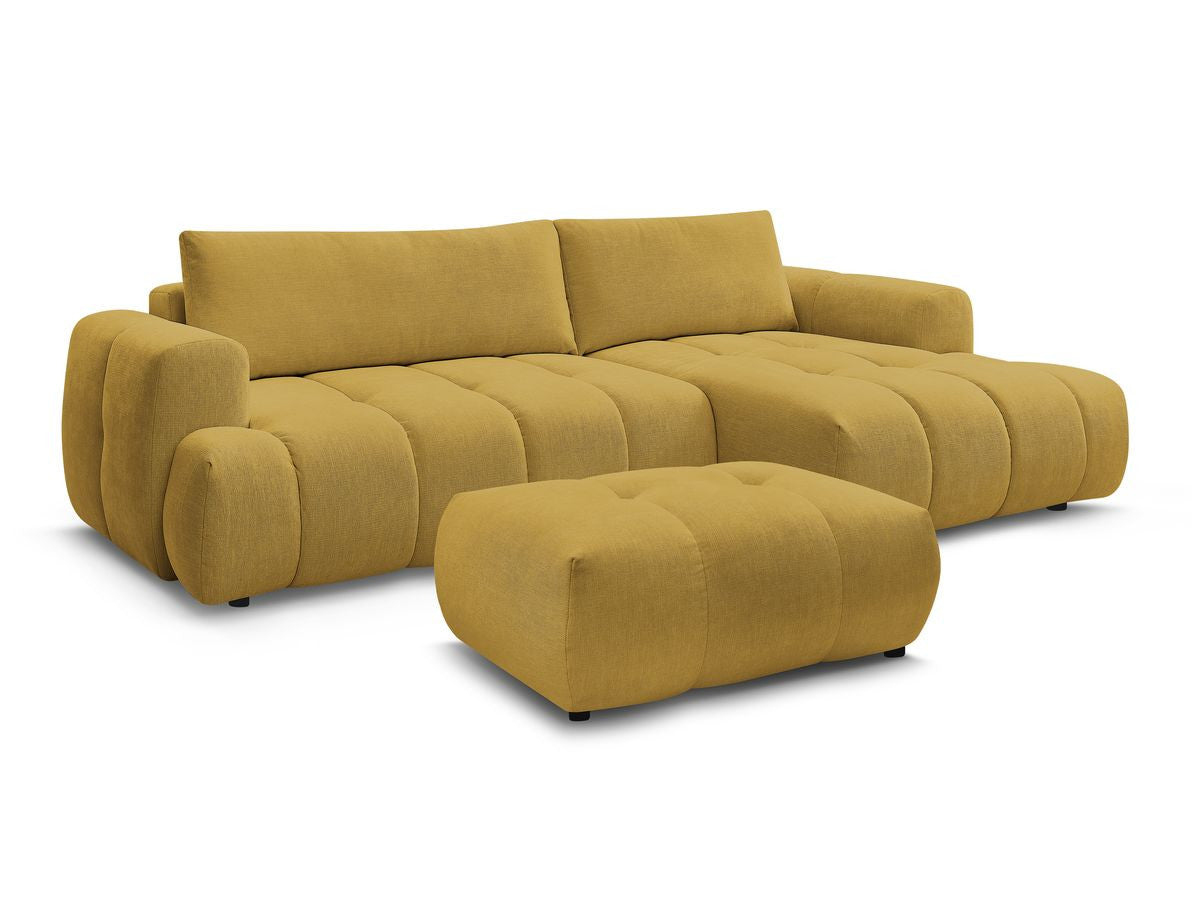 Canapé d'angle convertible FUJI tissu lisse avec pouf - Angle droit