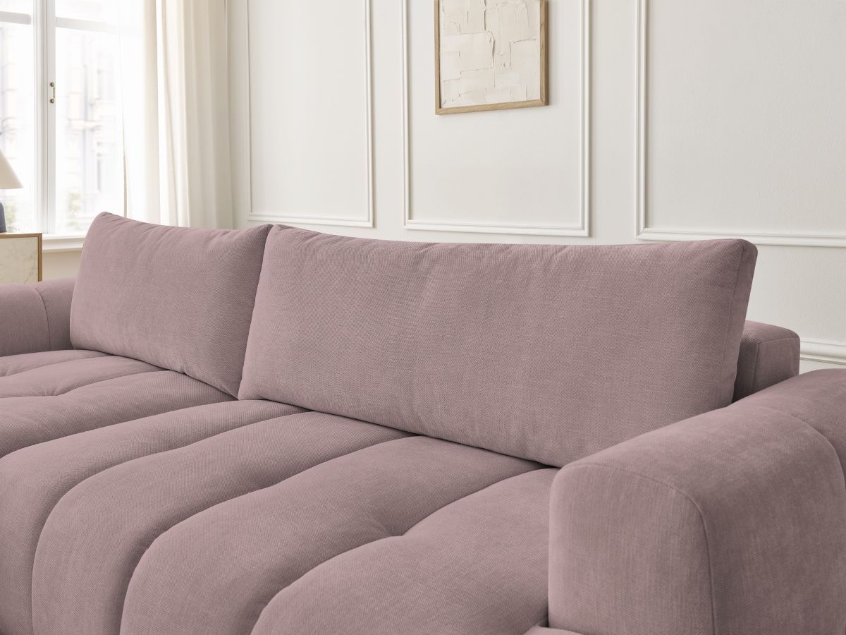 Canapé d'angle convertible FUJI tissu lisse avec pouf - Angle gauche