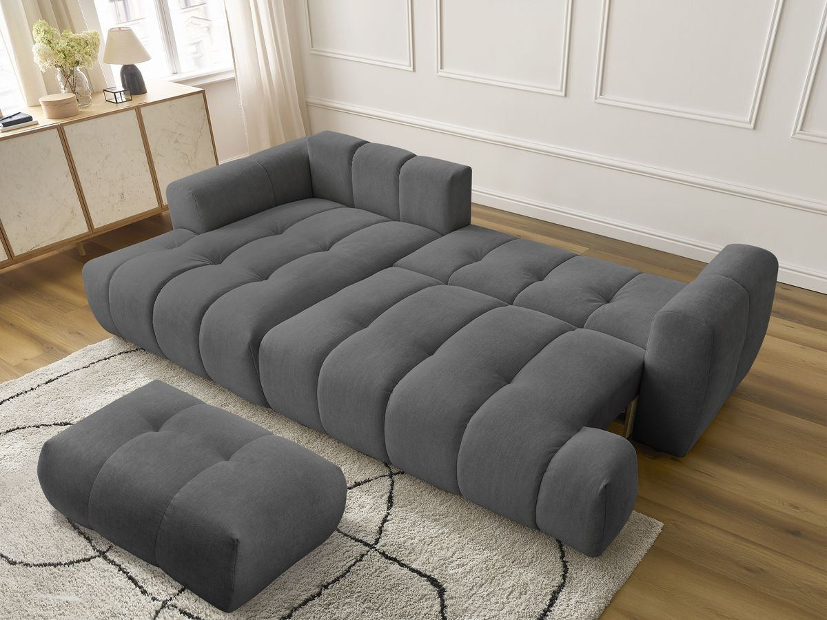 Canapé d'angle convertible FUJI tissu lisse avec pouf - Angle gauche