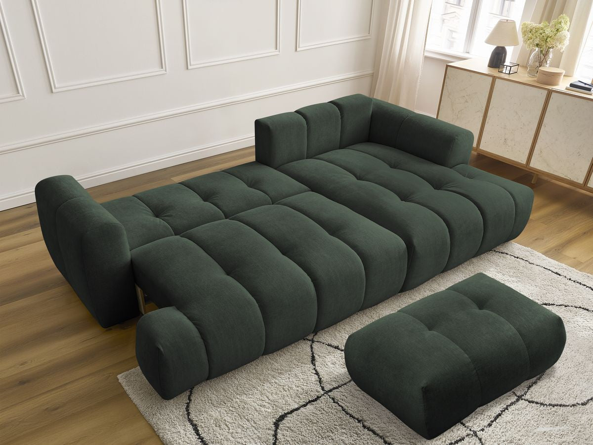 Canapé d'angle convertible FUJI tissu lisse avec pouf - Angle droit