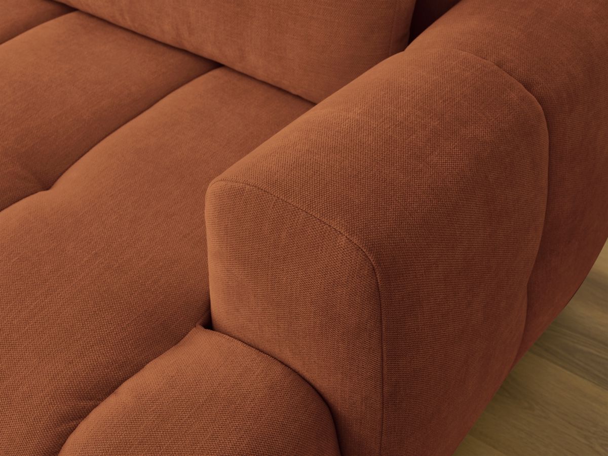 Canapé d'angle convertible FUJI tissu lisse avec pouf - Angle gauche