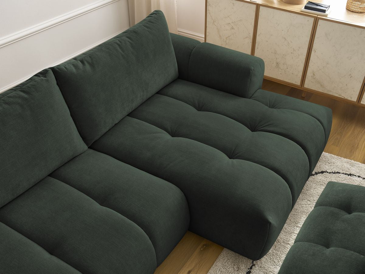 Canapé d'angle convertible FUJI tissu lisse avec pouf - Angle droit