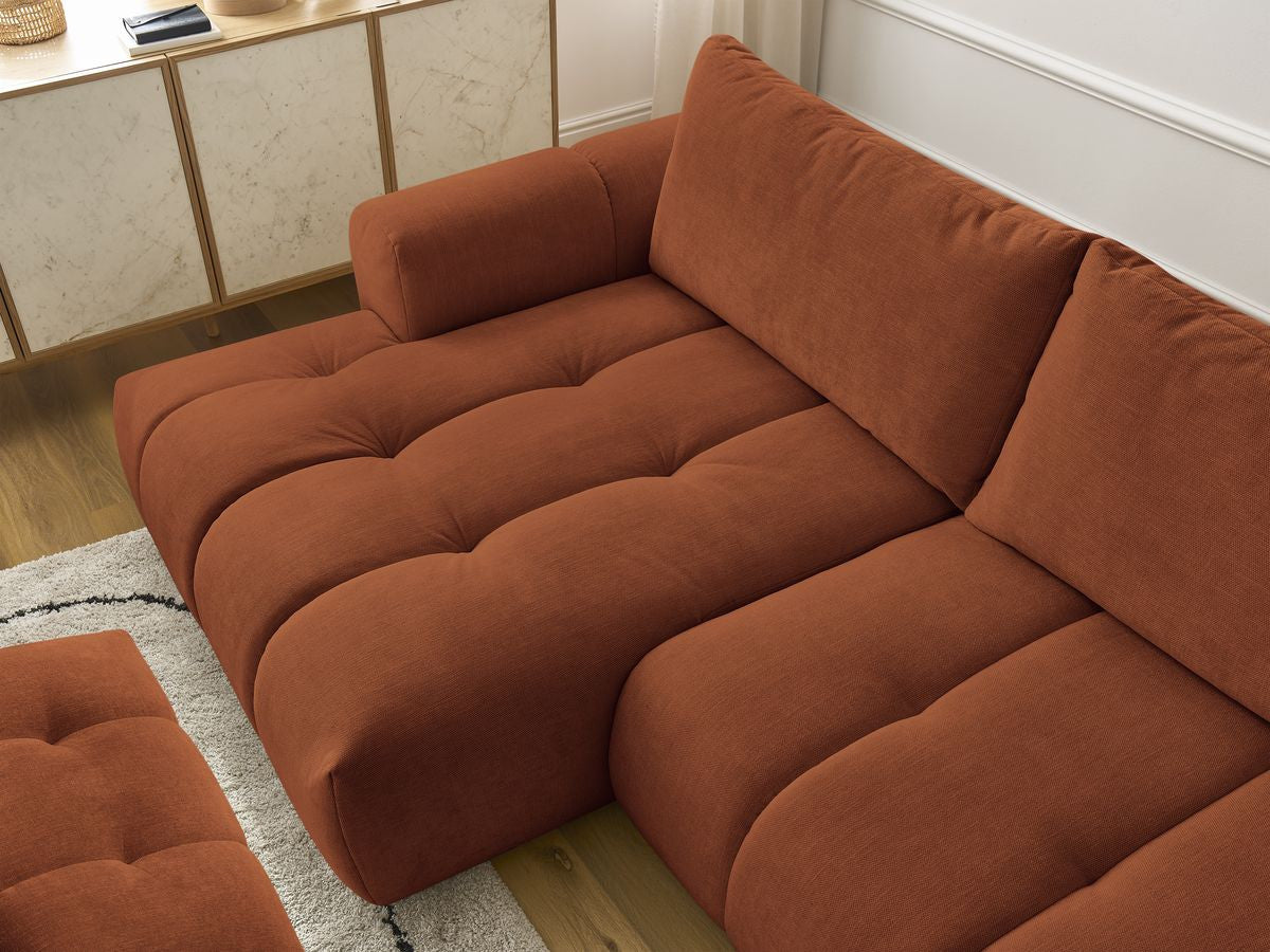 Canapé d'angle convertible FUJI tissu lisse avec pouf - Angle gauche