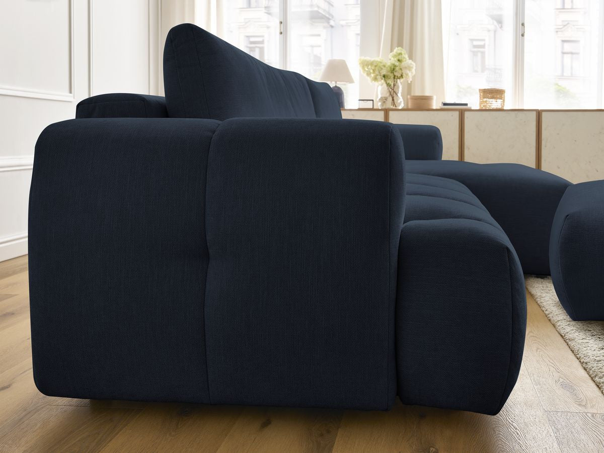 Canapé d'angle convertible FUJI tissu lisse avec pouf - Angle droit