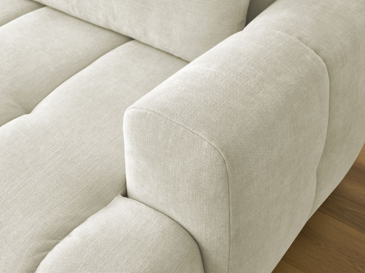 Canapé d'angle convertible FUJI tissu lisse avec pouf - Angle gauche