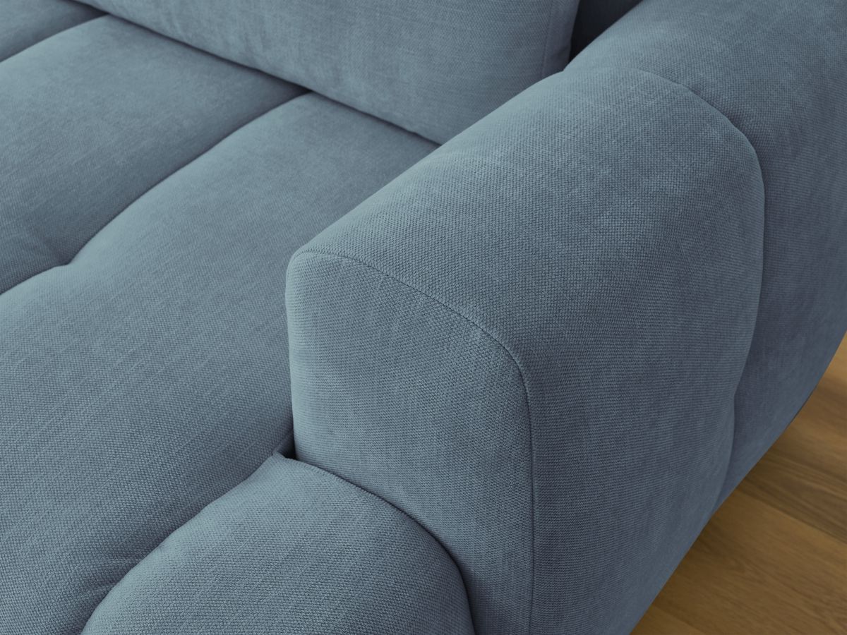 Canapé d'angle convertible FUJI tissu lisse avec pouf - Angle gauche