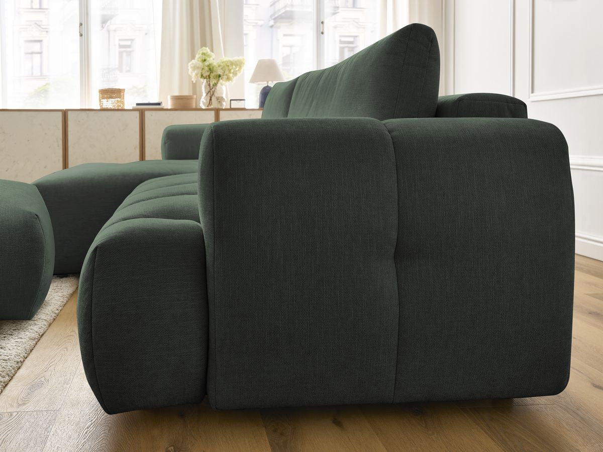 Canapé d'angle convertible FUJI tissu lisse avec pouf - Angle gauche