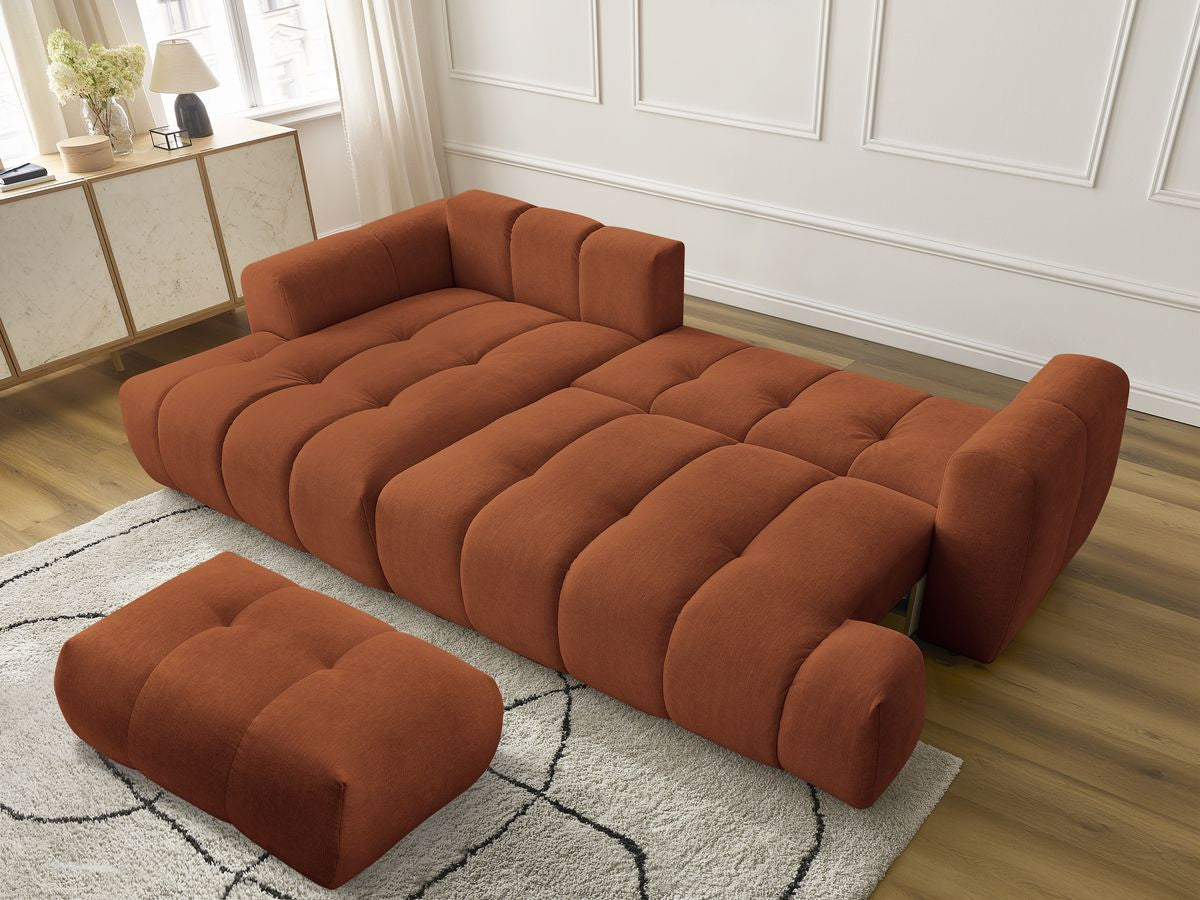Canapé d'angle convertible FUJI tissu lisse avec pouf - Angle gauche