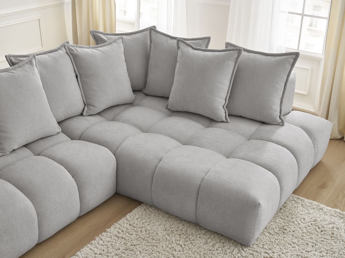 Canapé d'angle fixe EVEREST tissu texturé - Angle droit - 10 coussins