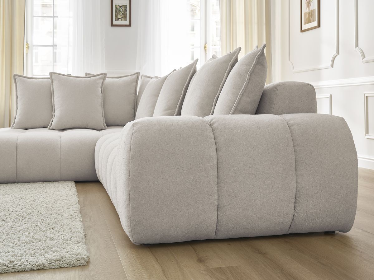 Canapé d'angle fixe EVEREST tissu texturé - Angle gauche - 10 coussins