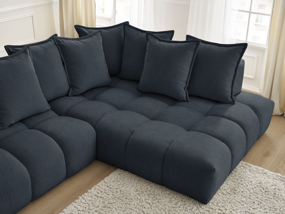 Canapé d'angle fixe EVEREST tissu texturé - Angle droit - 10 coussins