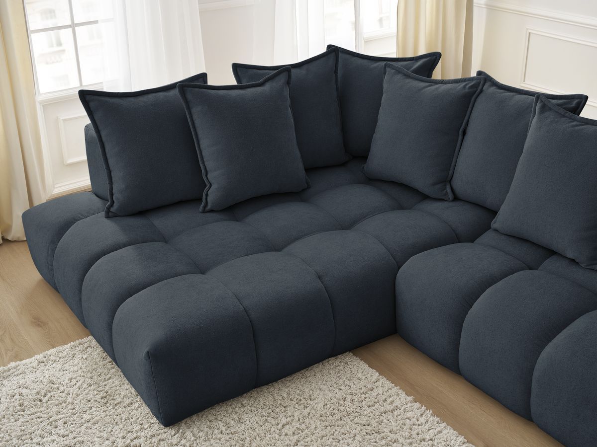 Canapé d'angle fixe EVEREST tissu texturé - Angle gauche - 10 coussins