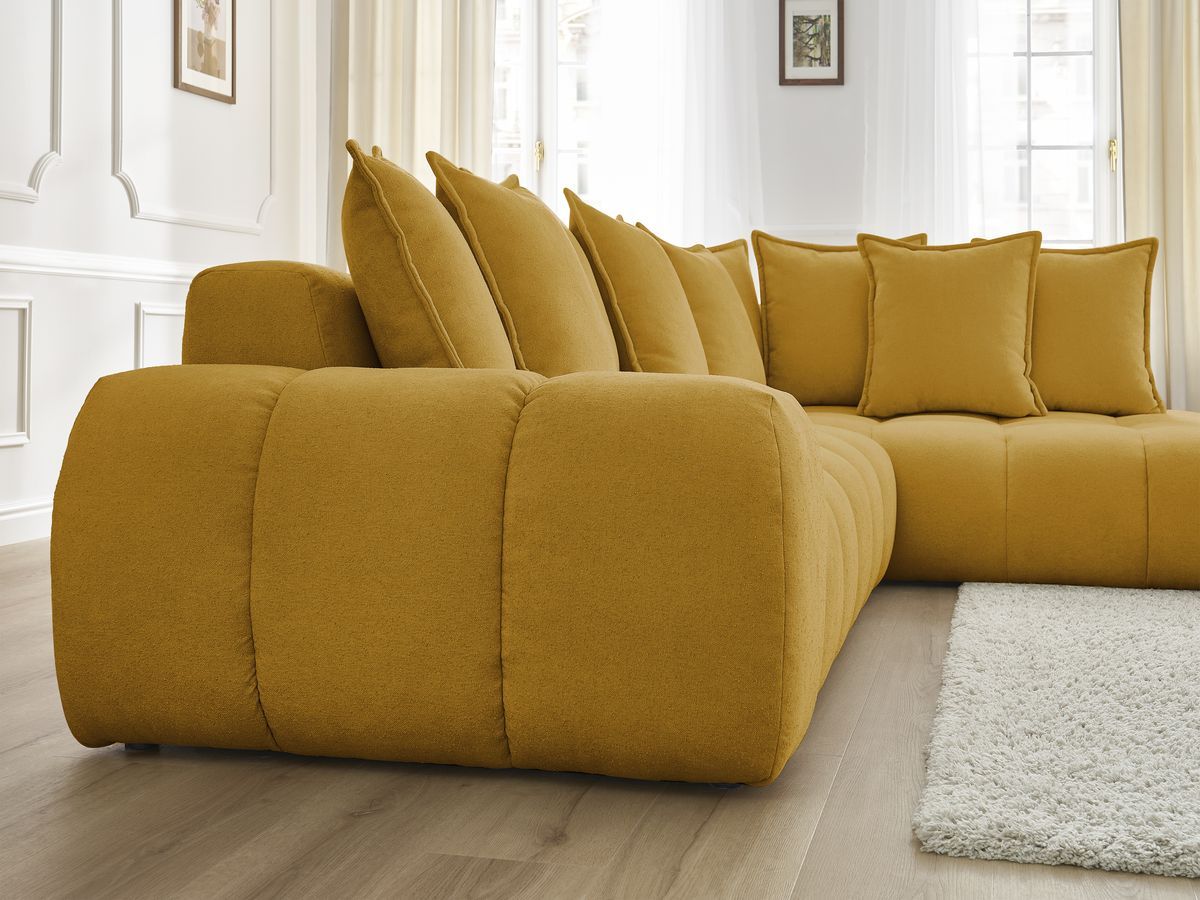 Canapé d'angle fixe EVEREST tissu texturé - Angle droit - 10 coussins