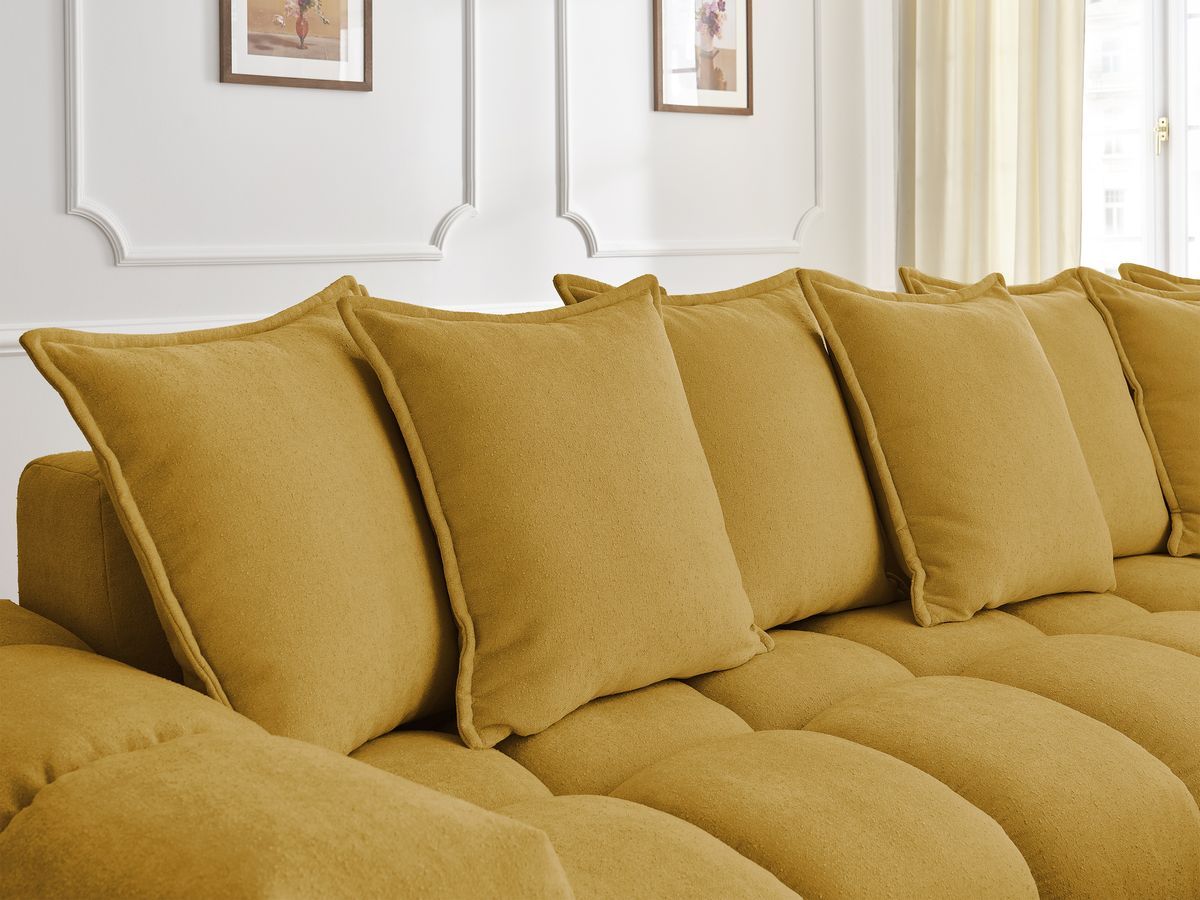 Canapé d'angle fixe EVEREST tissu texturé - Angle droit - 10 coussins