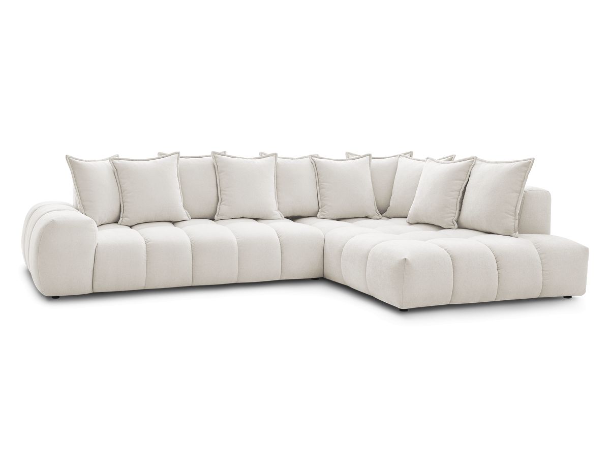 Canapé d'angle fixe EVEREST tissu texturé - Angle droit - 10 coussins
