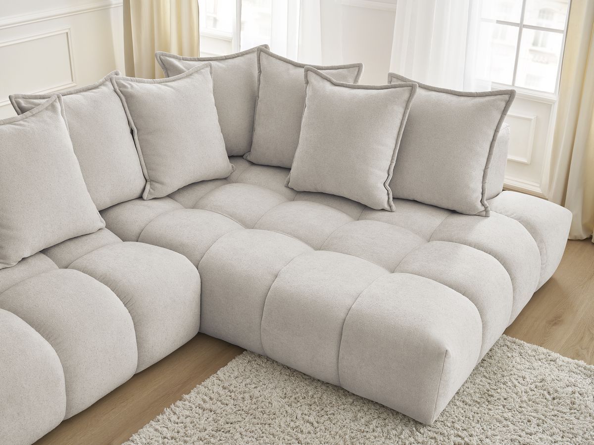 Canapé d'angle fixe EVEREST tissu texturé - Angle droit - 10 coussins