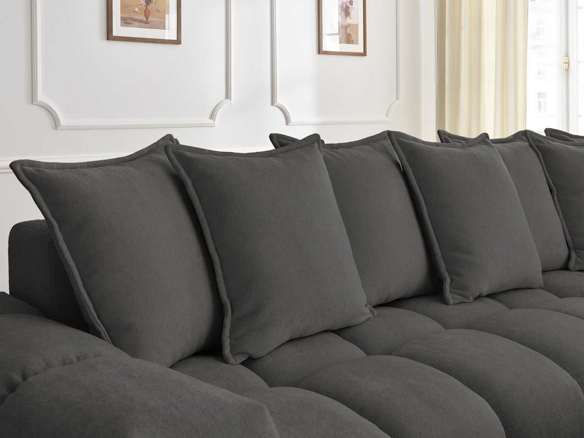 Canapé d'angle fixe EVEREST tissu texturé - Angle droit - 10 coussins