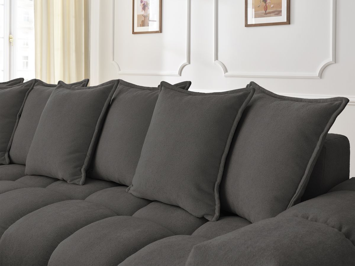 Canapé d'angle fixe EVEREST tissu texturé - Angle gauche - 10 coussins