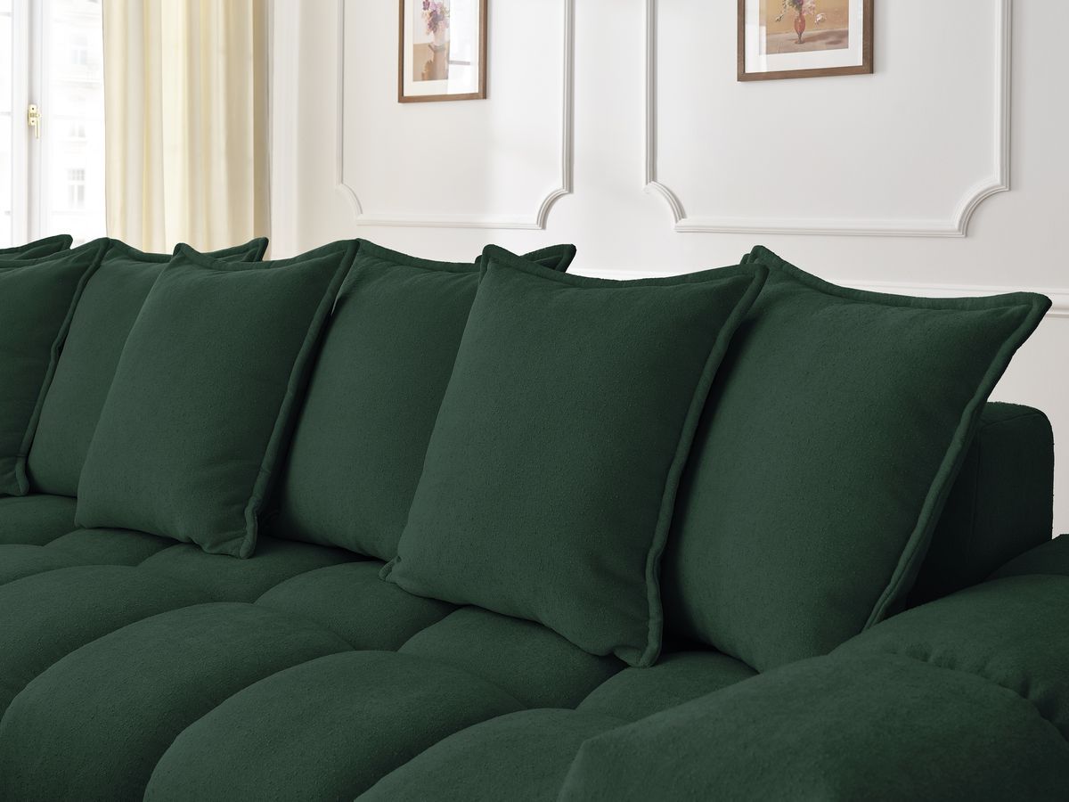 Canapé d'angle fixe EVEREST tissu texturé - Angle gauche - 10 coussins