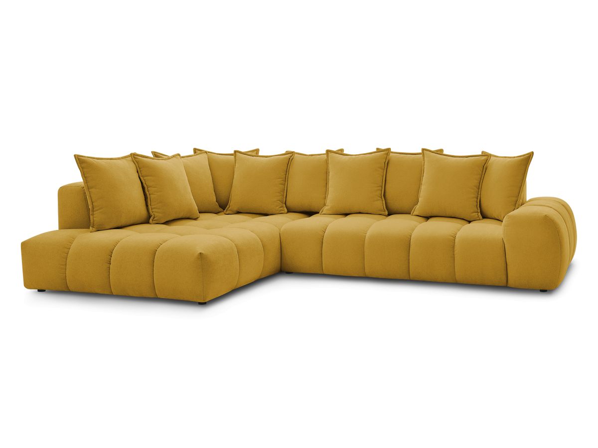 Canapé d'angle fixe EVEREST tissu texturé - Angle gauche - 10 coussins