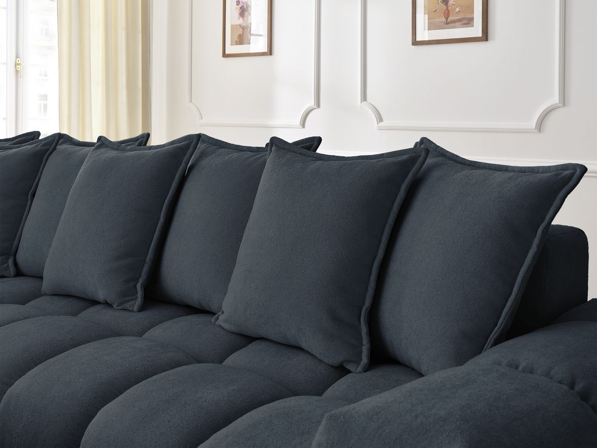 Canapé d'angle fixe EVEREST tissu texturé - Angle gauche - 10 coussins