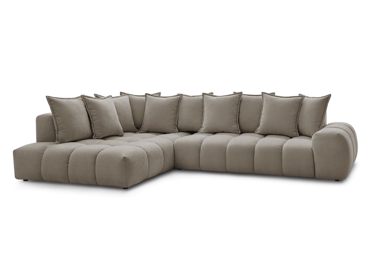 Canapé d'angle fixe EVEREST tissu texturé - Angle gauche - 10 coussins