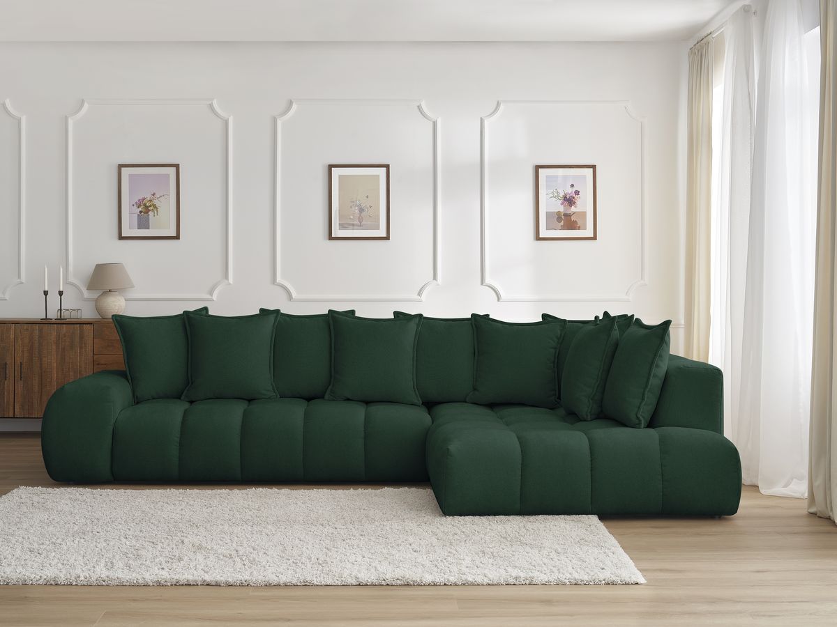 Canapé d'angle fixe EVEREST tissu texturé - Angle droit - 10 coussins