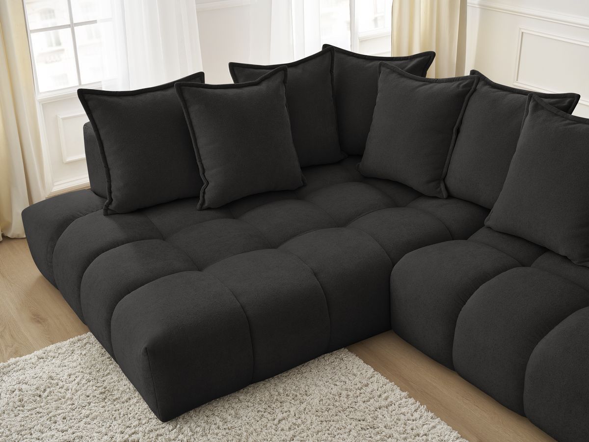 Canapé d'angle fixe EVEREST tissu texturé - Angle gauche - 10 coussins