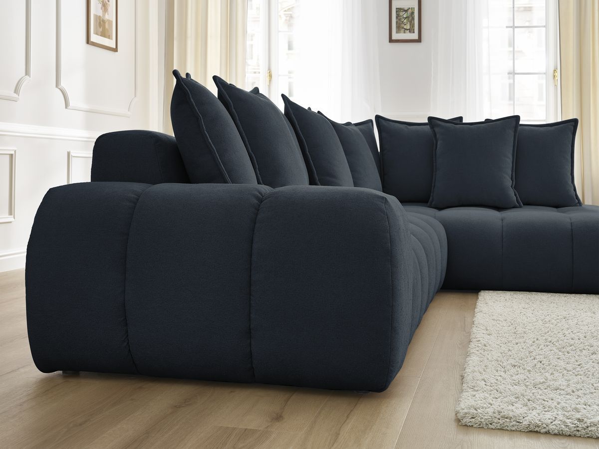 Canapé d'angle fixe EVEREST tissu texturé - Angle droit - 10 coussins
