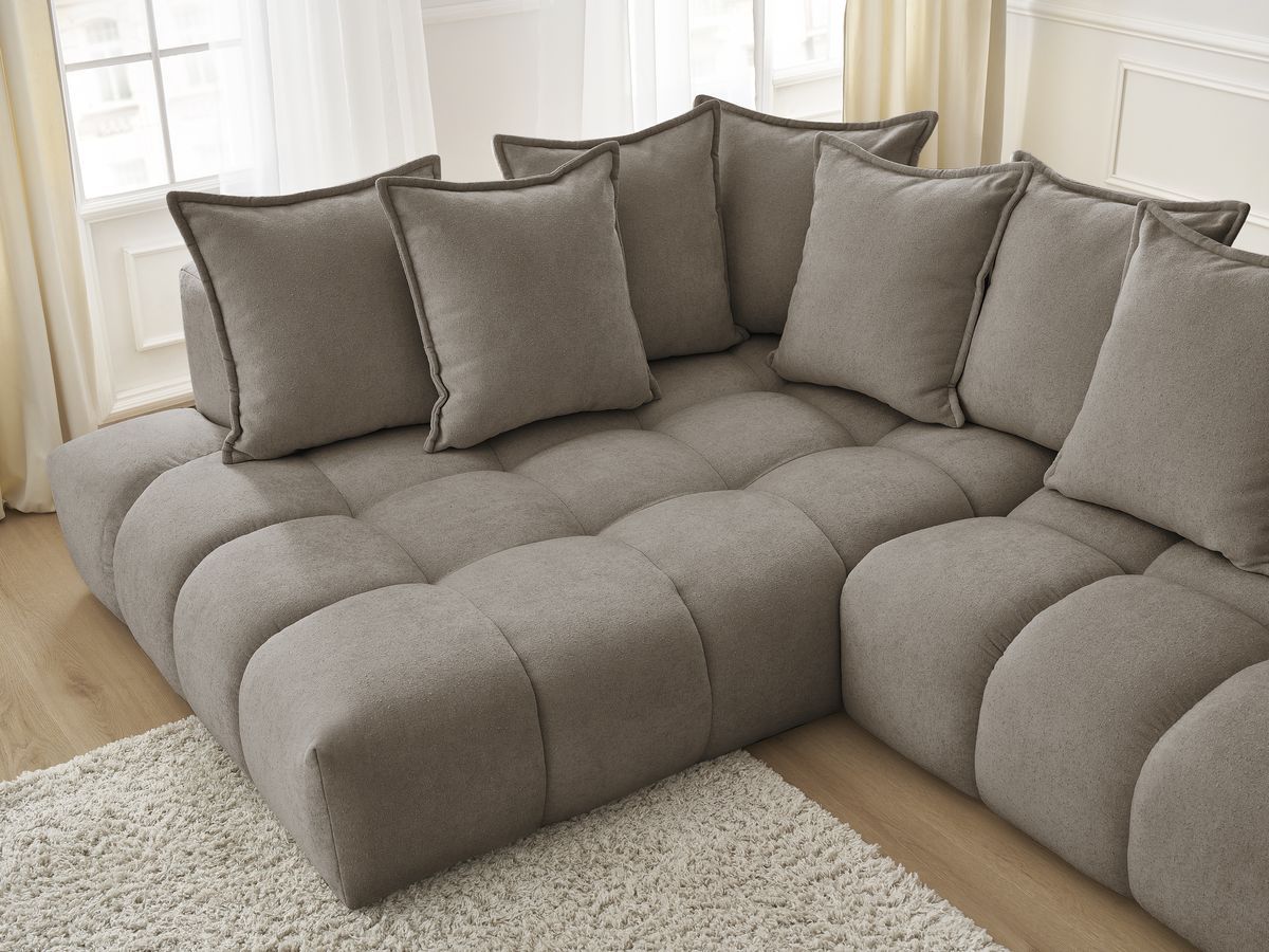 Canapé d'angle fixe EVEREST tissu texturé - Angle gauche - 10 coussins