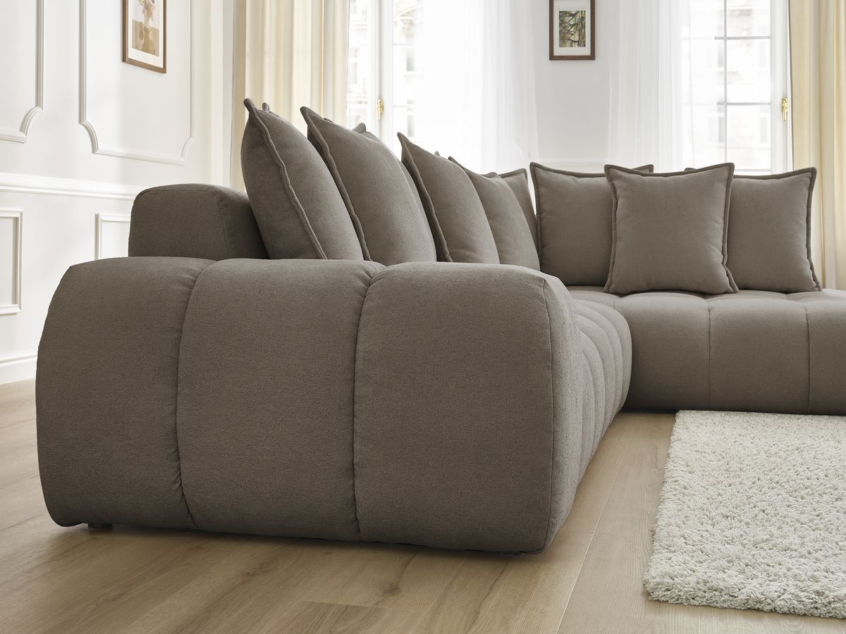 Canapé d'angle fixe EVEREST tissu texturé - Angle droit - 10 coussins