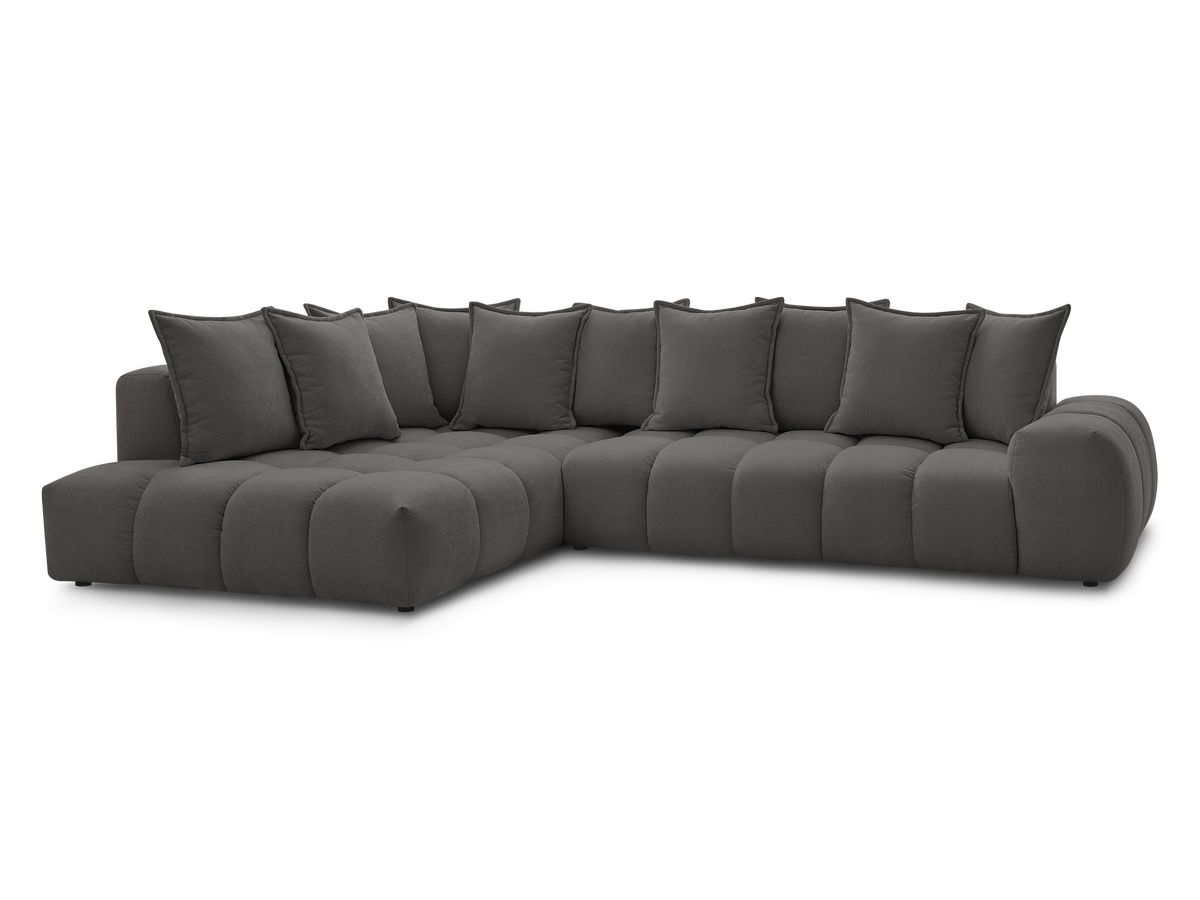 Canapé d'angle fixe EVEREST tissu texturé - Angle gauche - 10 coussins