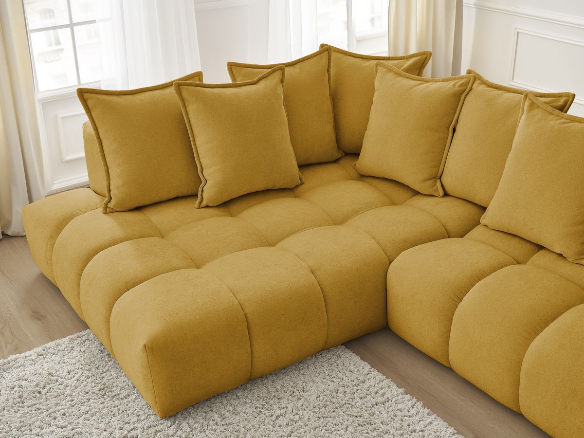 Canapé d'angle fixe EVEREST tissu texturé - Angle gauche - 10 coussins