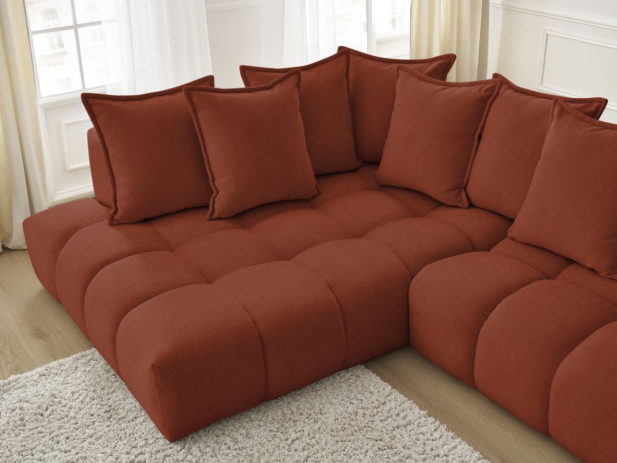 Canapé d'angle fixe EVEREST tissu texturé - Angle gauche - 10 coussins