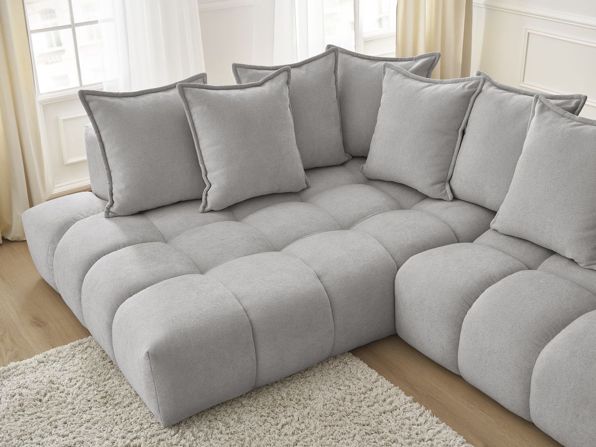 Canapé d'angle fixe EVEREST tissu texturé - Angle gauche - 10 coussins