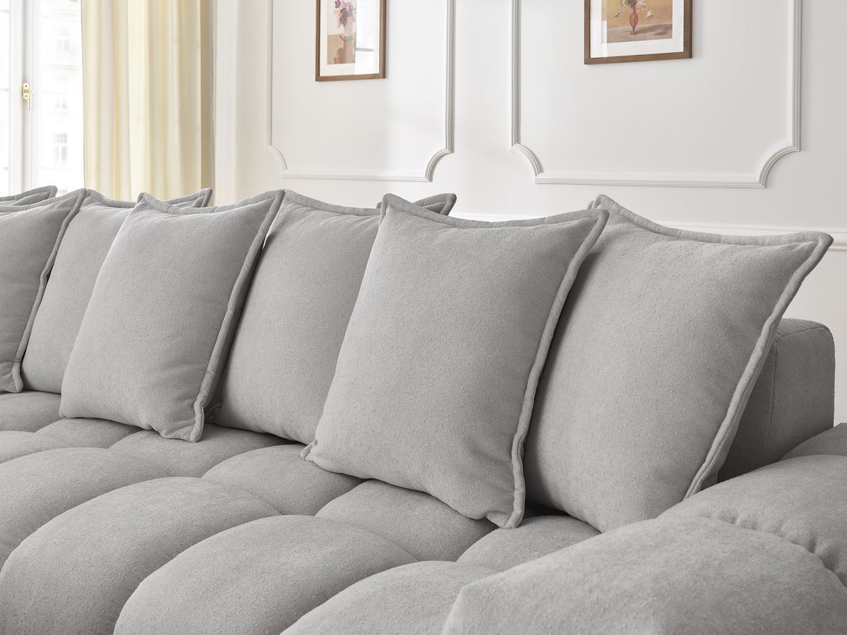 Canapé d'angle fixe EVEREST tissu texturé - Angle gauche - 10 coussins