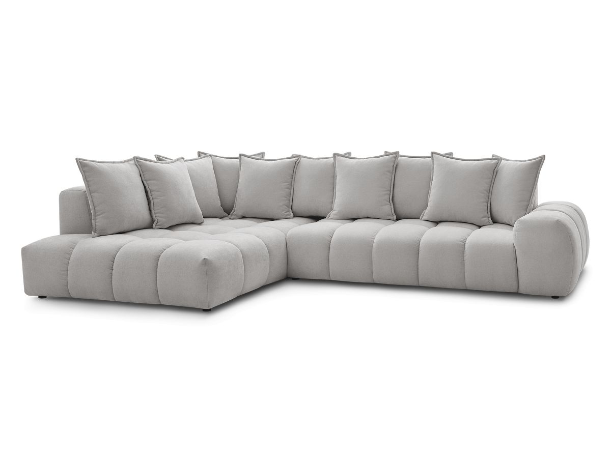 Canapé d'angle fixe EVEREST tissu texturé - Angle gauche - 10 coussins