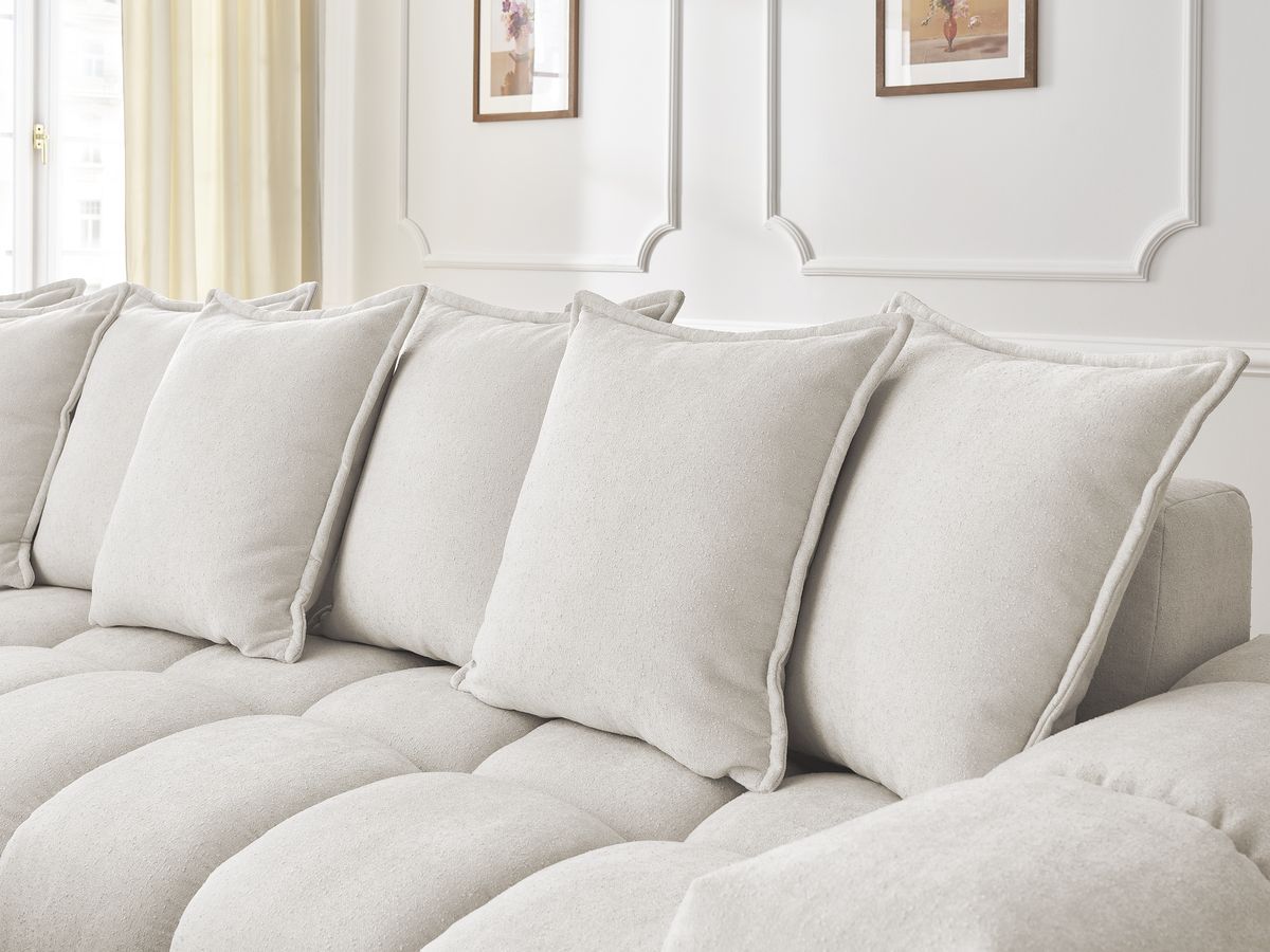 Canapé d'angle fixe EVEREST tissu texturé - Angle gauche - 10 coussins