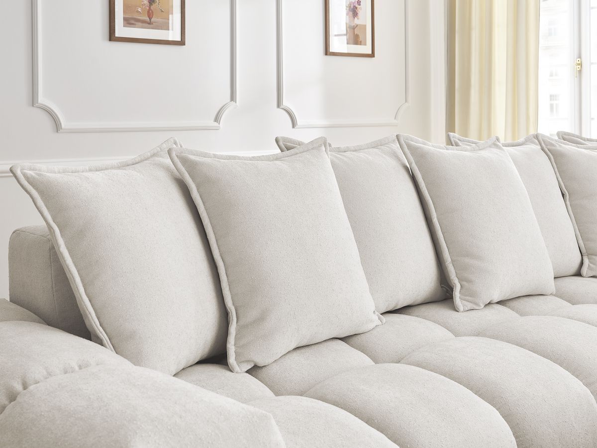 Canapé d'angle fixe EVEREST tissu texturé - Angle droit - 10 coussins