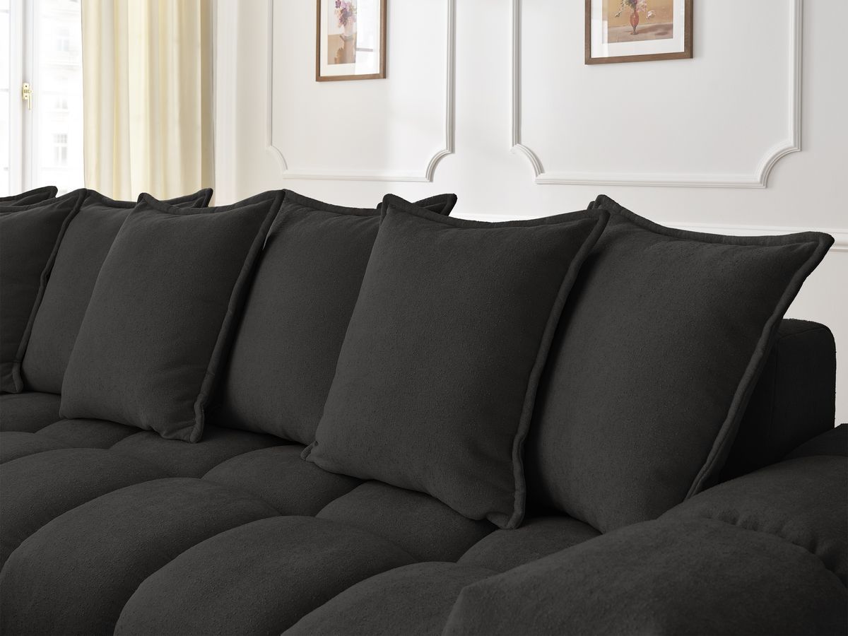 Canapé d'angle fixe EVEREST tissu texturé - Angle gauche - 10 coussins